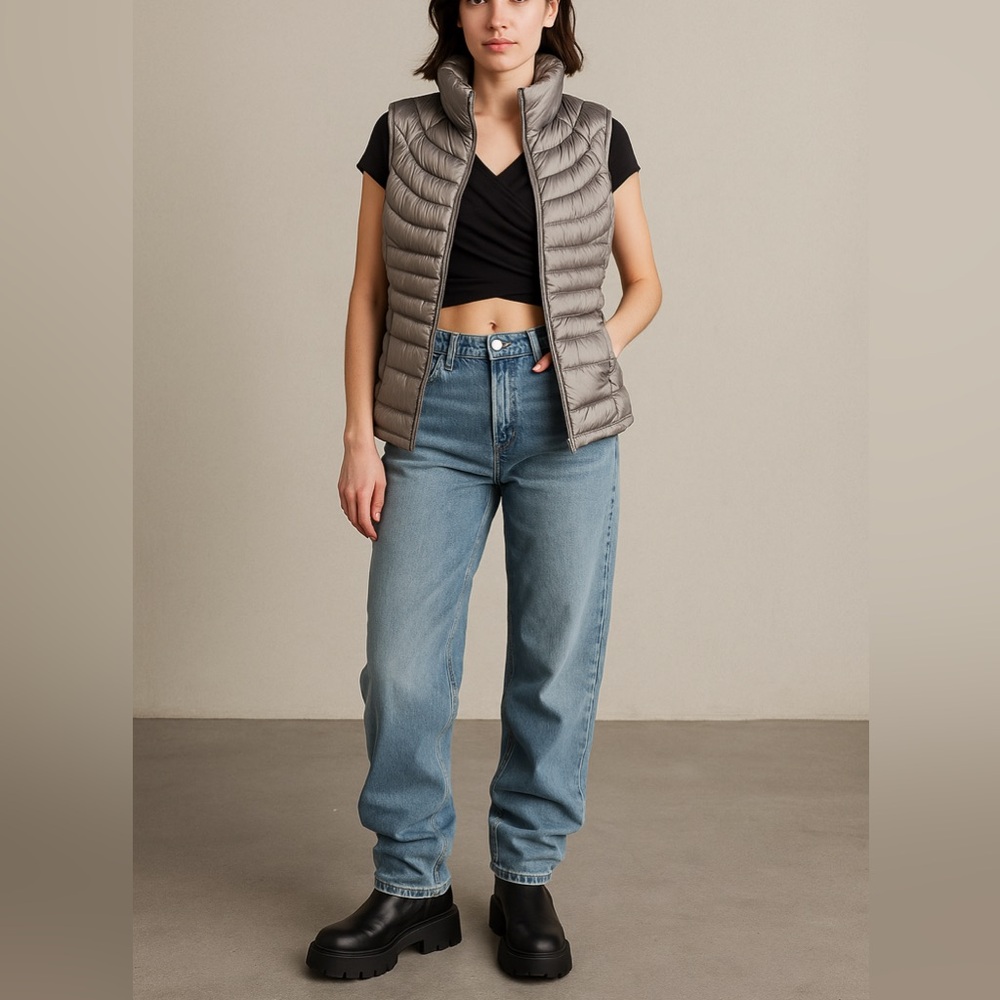Bernardo Goose Down Quilted Vest – Women’s Small – Metallic Silver‎